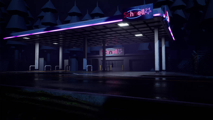 Aesthetic Gloomy Gas Station Wallpaper