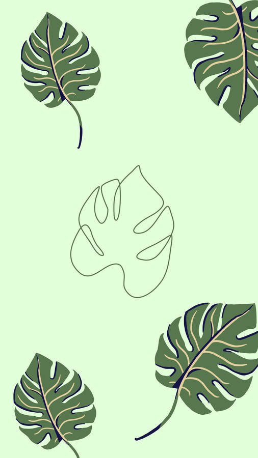 Aesthetic Green Monstera Art Wallpaper