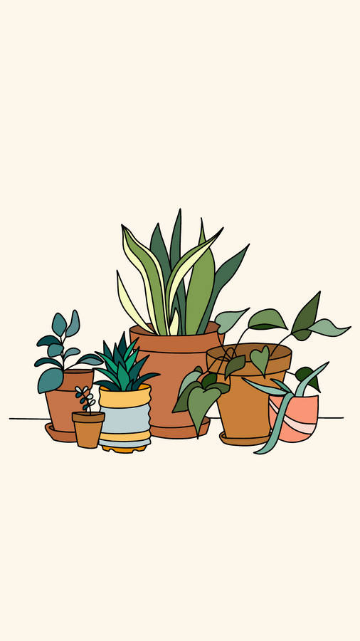 Aesthetic House Plants Art Drawing Wallpaper