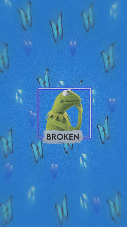 Aesthetic Kermit With Blue Butterflies Wallpaper