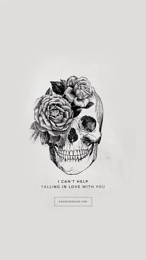 Aesthetic Love Skull And Flowers Wallpaper