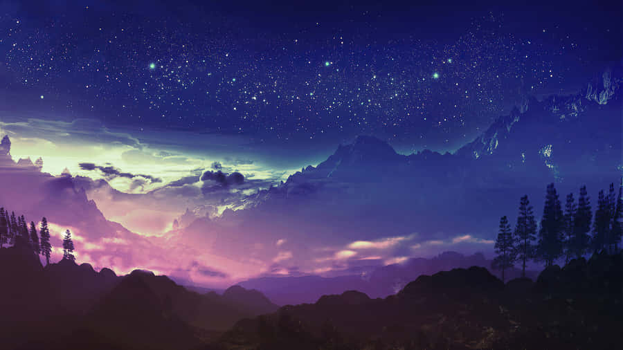 Aesthetic Night Sky With Clouds Wallpaper