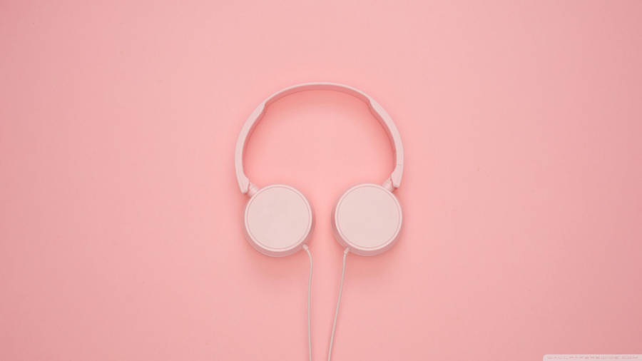 Aesthetic Peach Headphones Laptop Wallpaper