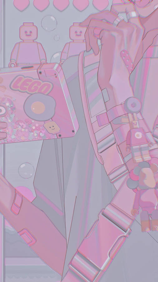 Aesthetic Pink Anime Boy Game Console Wallpaper