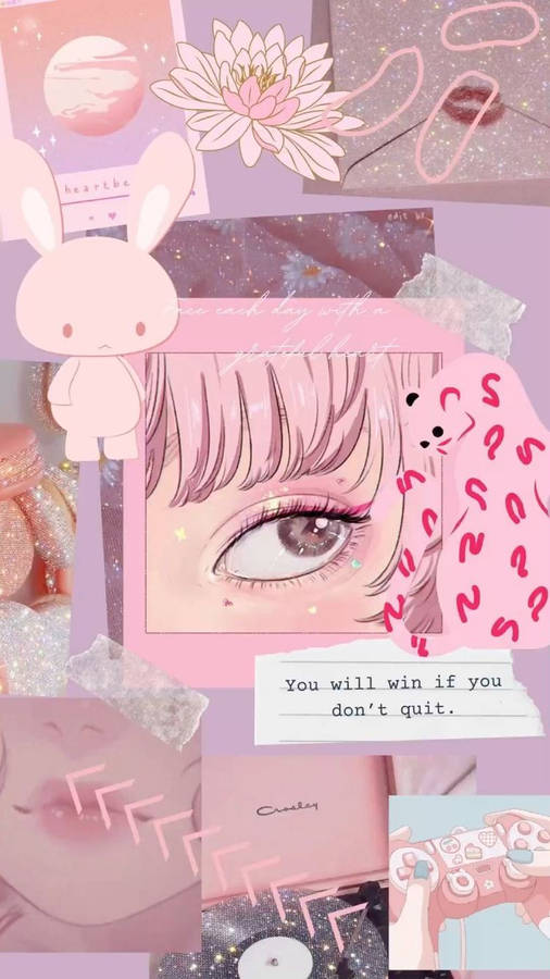 Aesthetic Pink Anime Collage With Eye Wallpaper