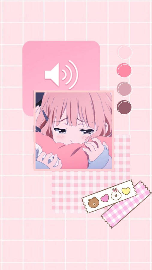 Aesthetic Pink Anime Girl Teary-eyed Wallpaper