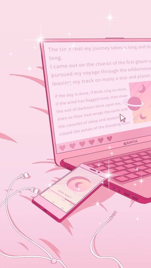 Aesthetic Pink Anime Laptop And Phone Wallpaper