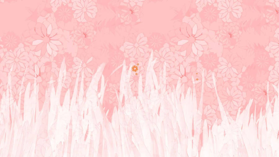 Aesthetic Pink Grass And Flowers Wallpaper