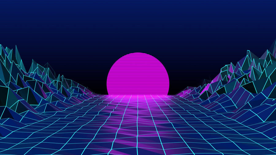 Aesthetic Purple Neon Computer Generated Sunset Wallpaper