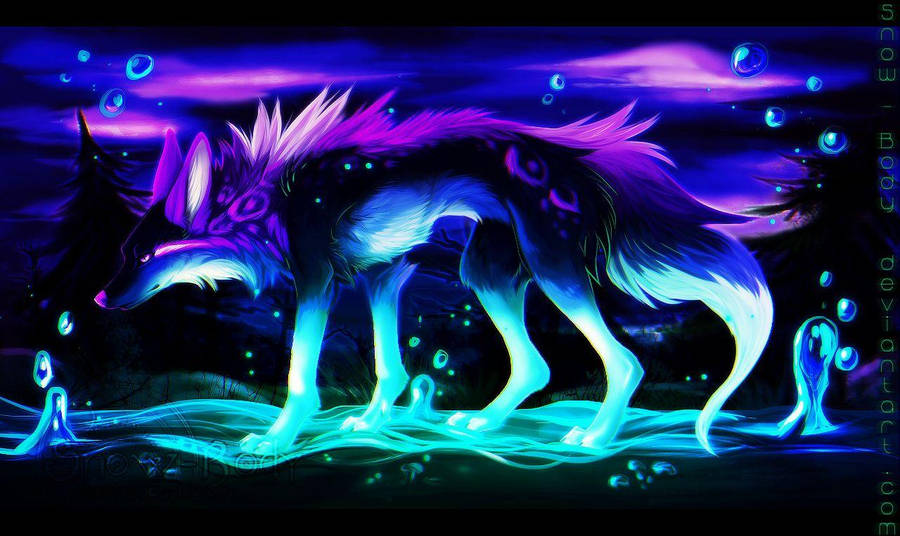 Aesthetic Purple Neon Computer Wolf Wallpaper