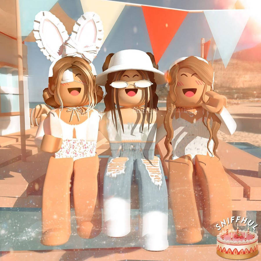 Aesthetic Roblox Trio In Beach Wallpaper