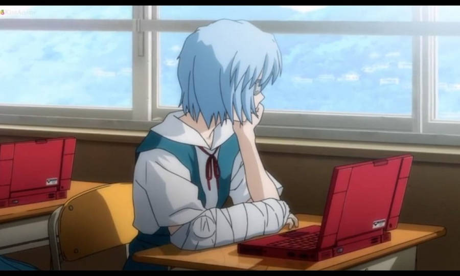 Aesthetic Sad Anime Girl School Chair Wallpaper