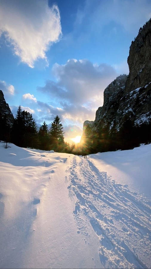 Aesthetic Snowy Road For Iphone Wallpaper