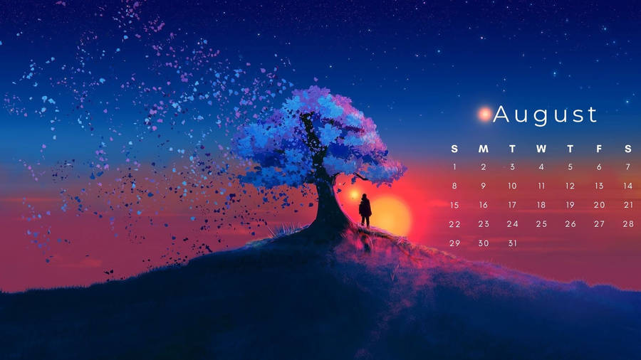 Aesthetic Tree August 2021 Calendar Wallpaper