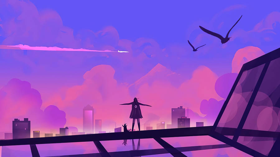 Aesthetic Violet Art Cityscape Wallpaper