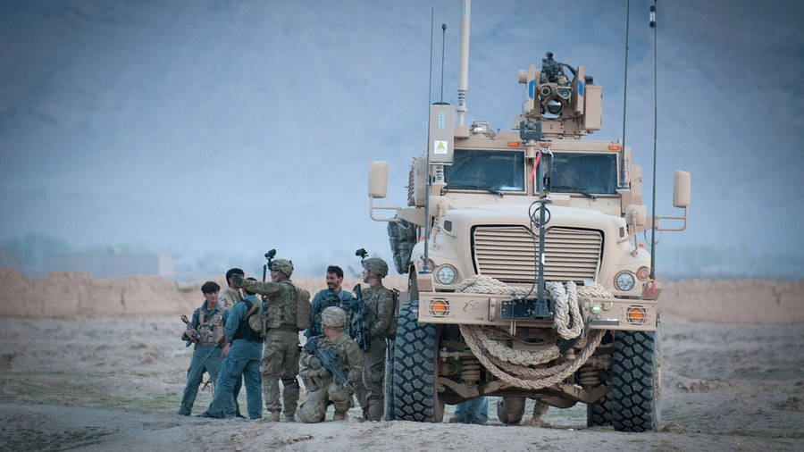 Afghanistan Troops With Vehicle Wallpaper