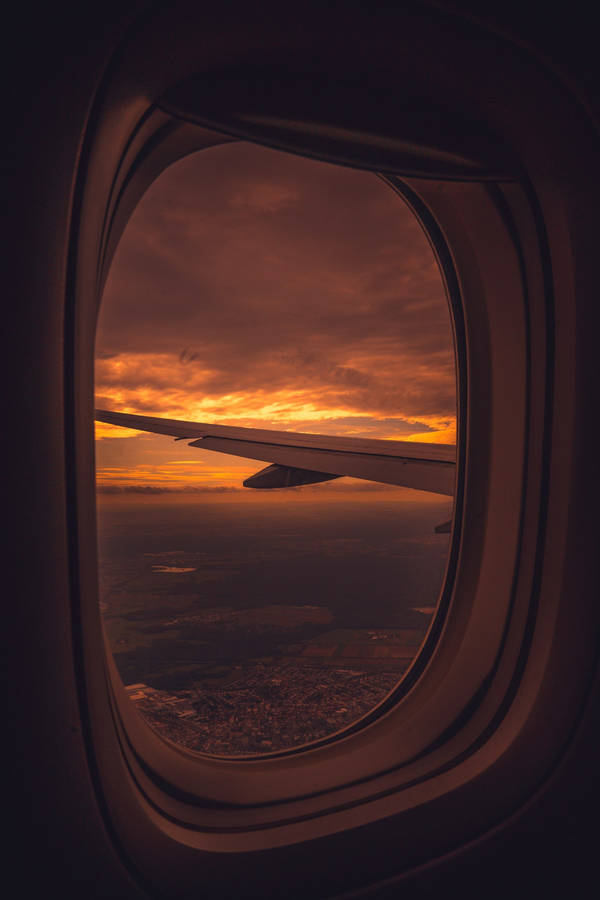 Airplane Window Red Sunset Sky Wallpaper