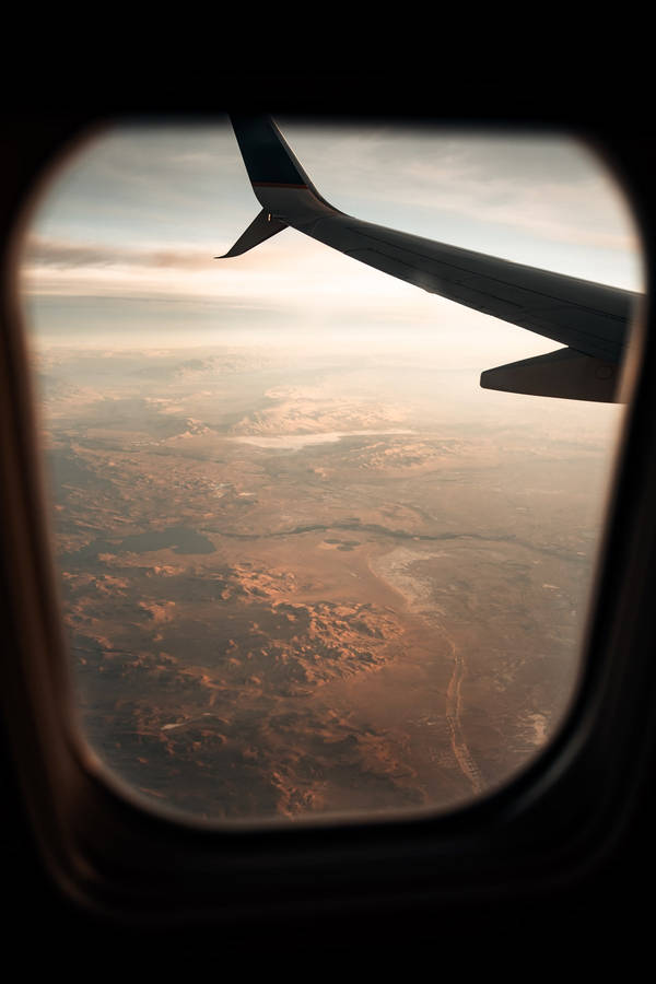 Airplane Window Vintage Sunset Landscape Wallpaper