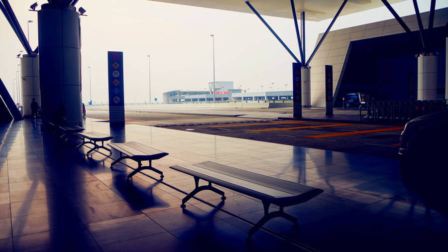 Airport Bench Outside The Building Wallpaper