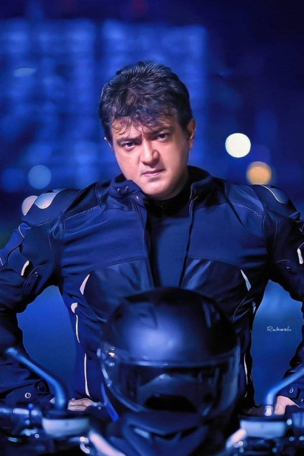 Ajith Hd Black Biker Outfit Wallpaper