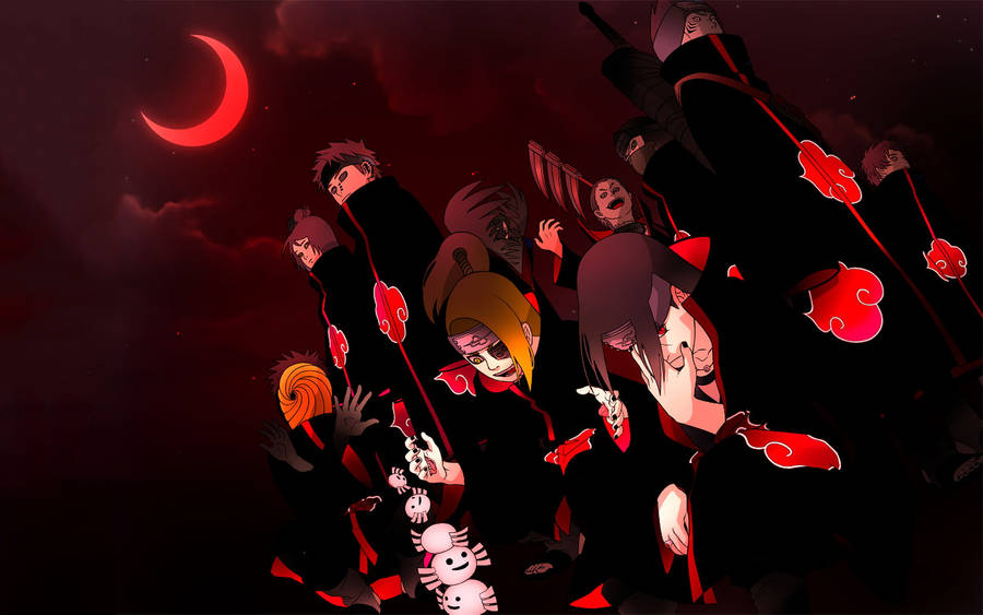 Akatsuki Naruto Characters Blood Moon Wallpaper