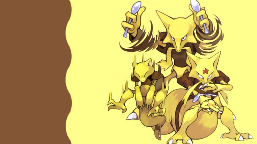 Alakazam Line Yellow Brown Background Wallpaper