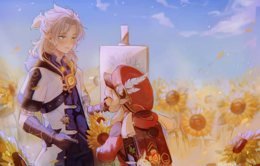 Albedo Genshin And Klee Wallpaper