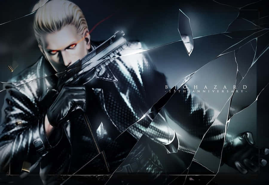 Albert Wesker In Intense Battle Stance Wallpaper