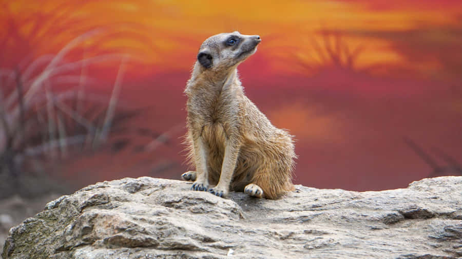 Alert Meerkat On Watch During Sunset Wallpaper