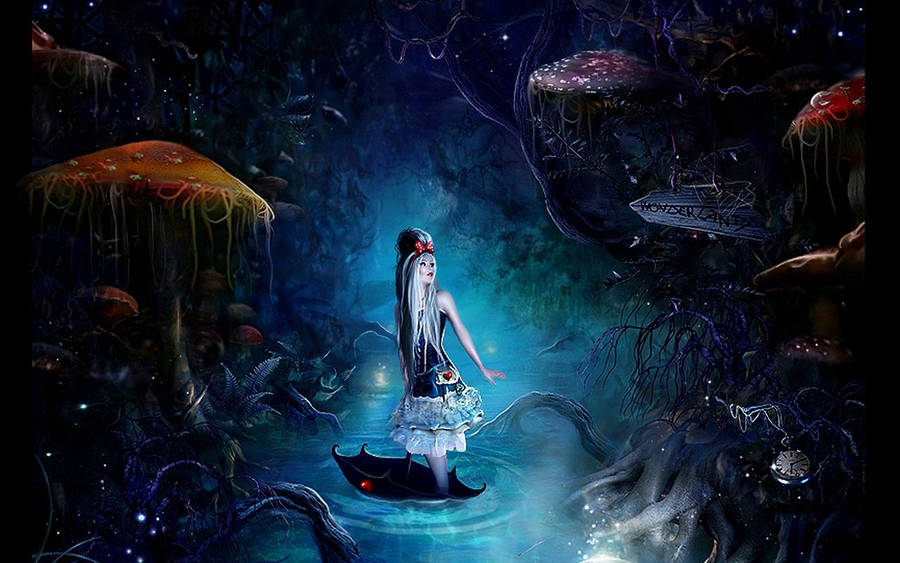 Alice In Wonderland In A Lake Wallpaper