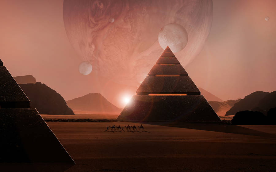 Alien Sci-fi Landscape And Pyramid Wallpaper