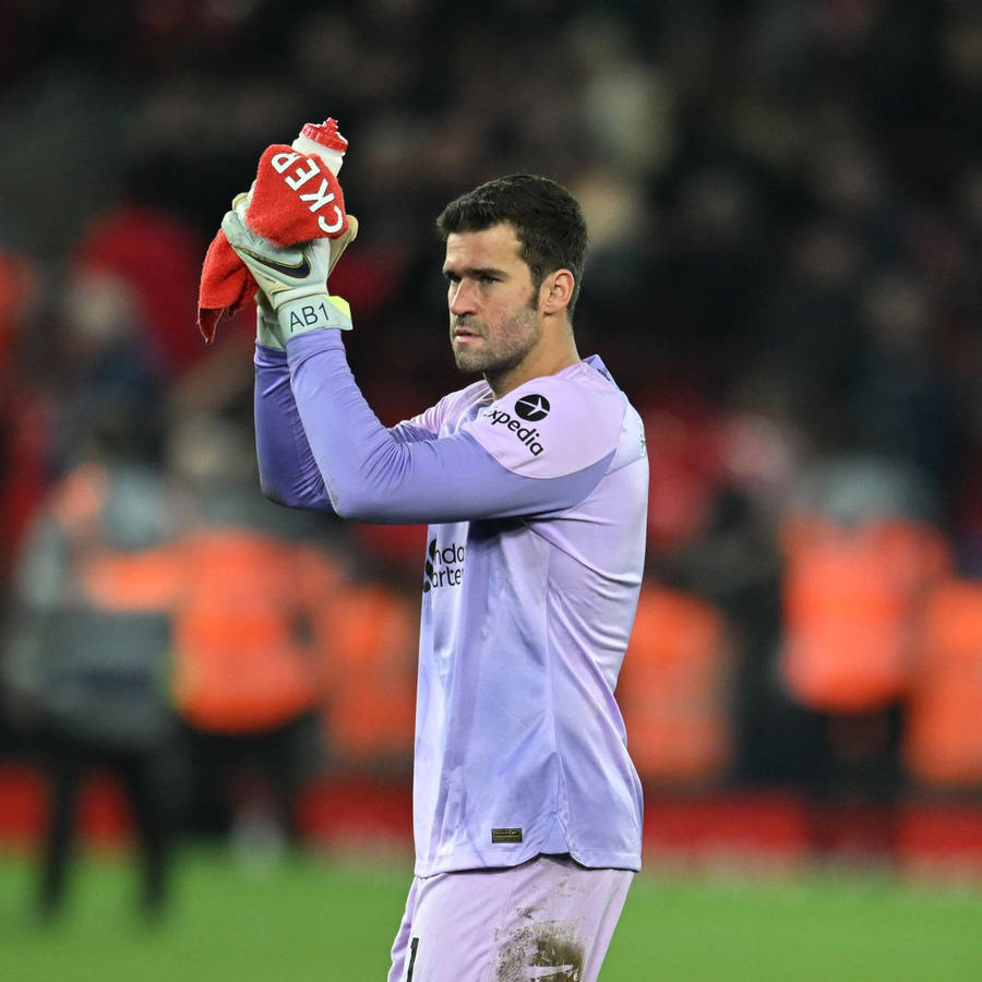 Alisson Becker Holding Bottle Up Wallpaper