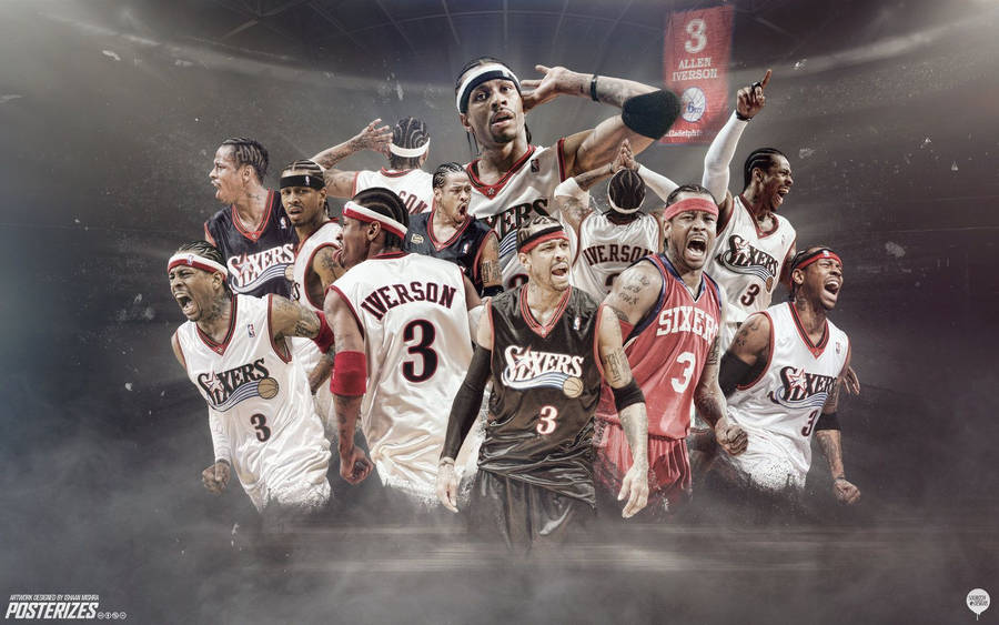 Allen Iverson: A Basketball Legend In Action Wallpaper