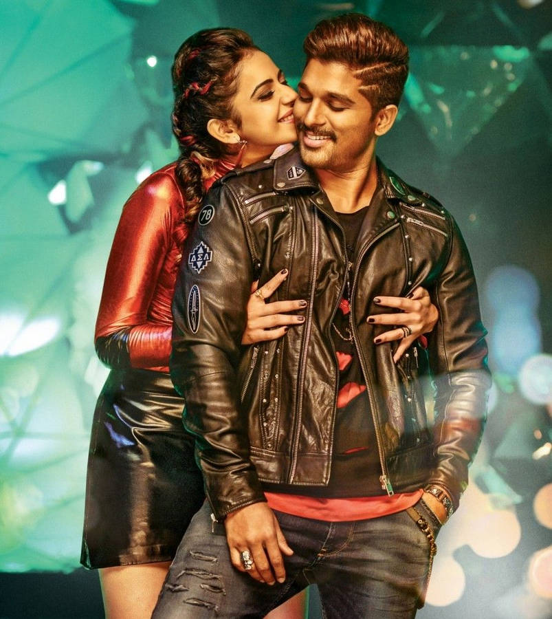 Allu Arjun Being Hugged By Rakul Preet Singh Wallpaper