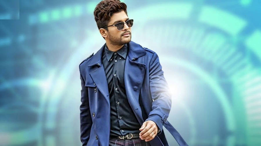 Allu Arjun With Blue Flashing Background Wallpaper