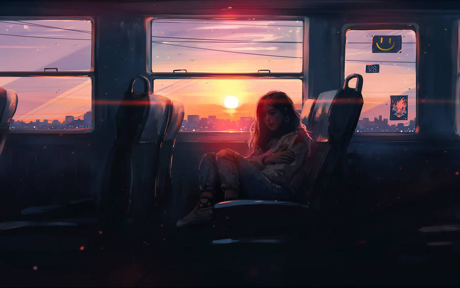 Alone On The Bus Comic Art Wallpaper