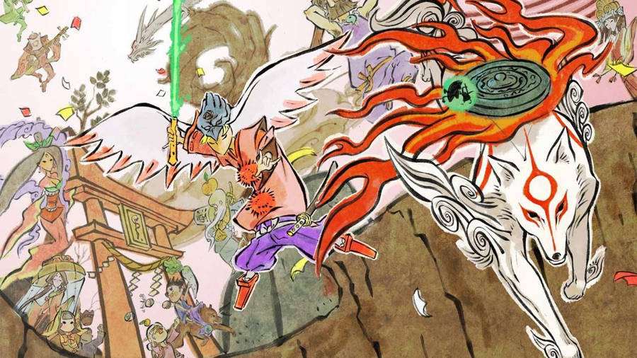 Amaterasu Okami And Tengu Wallpaper