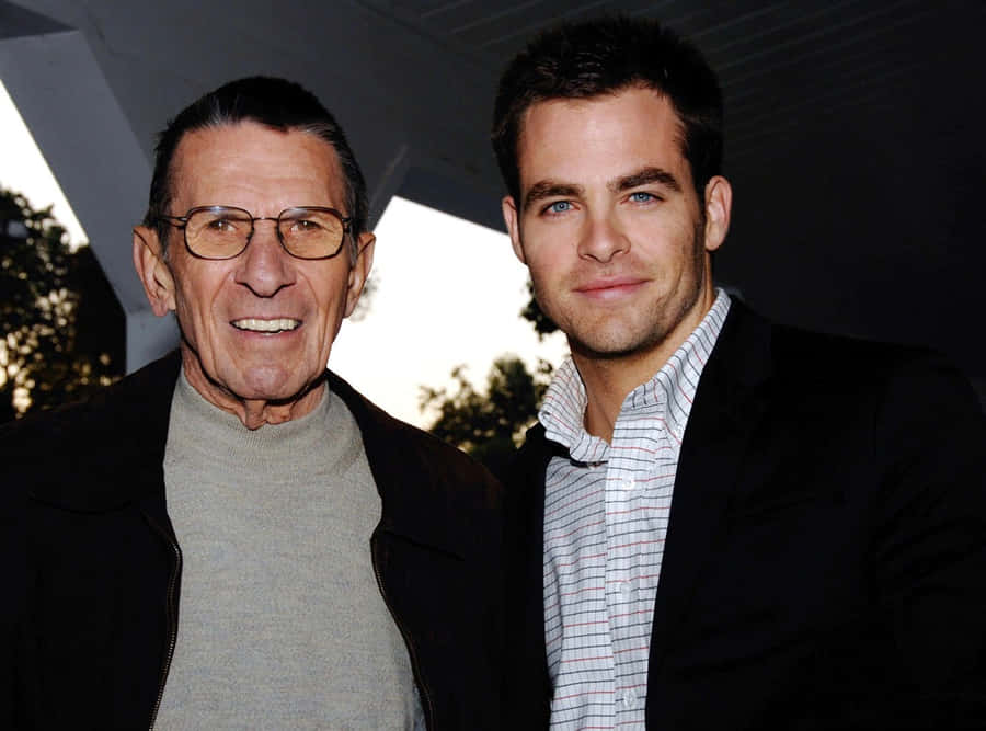 American Actors Leonard Nimoy And Chris Pine Wallpaper