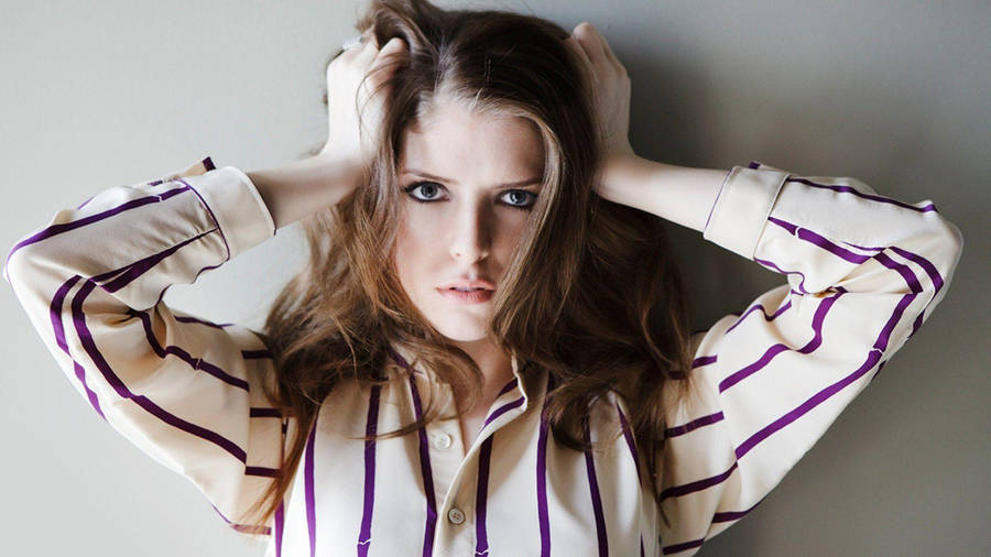 American Actress Anna Kendrick Stripe Shirt Wallpaper