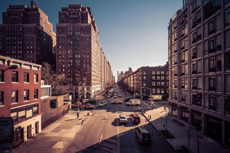 American City With Clear Blue Sky Wallpaper