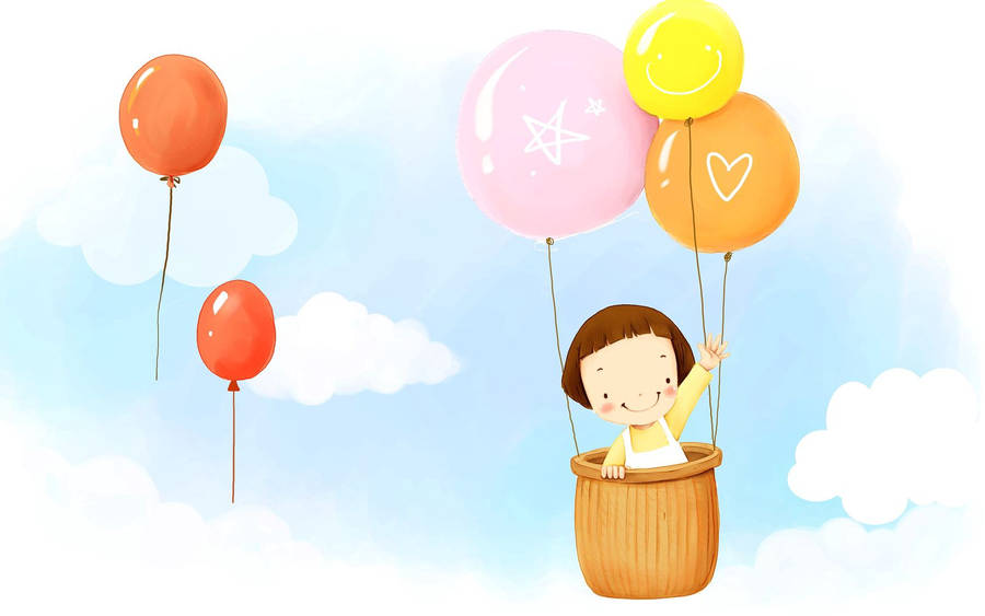 An Adorable Baby Looks With Wonder At The Colorful Balloons In The Sky Wallpaper