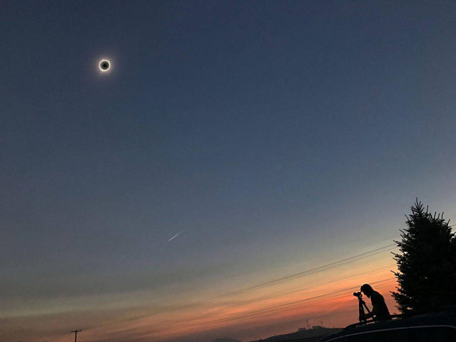 An Astronomer Observes The Majestic Solar Eclipse Wallpaper