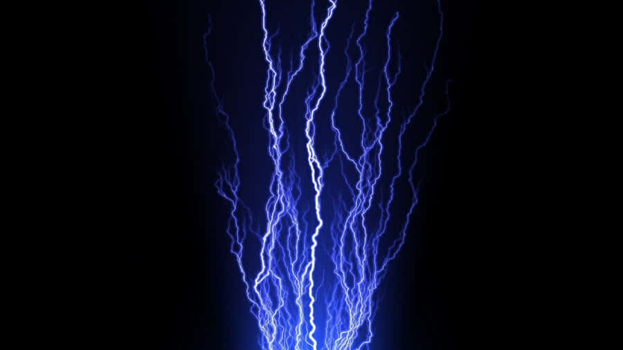 An Electric-blue Streak Of Lightning Pierces A Clear Night Sky Wallpaper