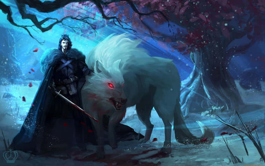 An Ethereal Image Of A Wolf, Standing Between Fire And Water. Wallpaper
