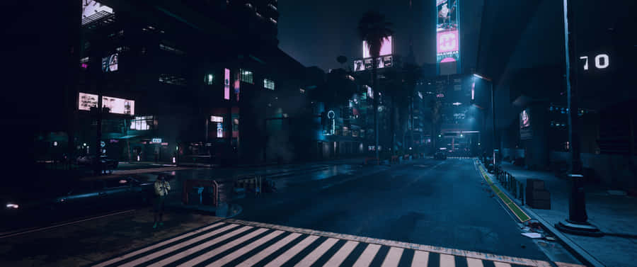 An Illuminated Neon Sign In 3440x1440 Hd Wallpaper