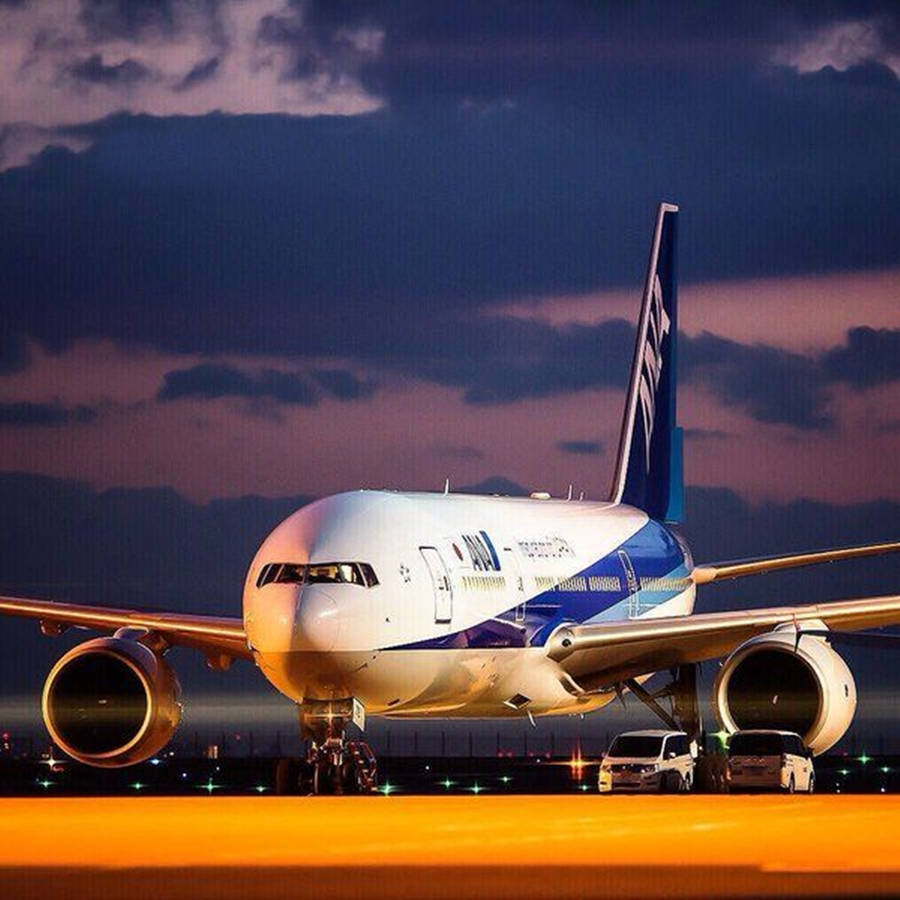 Ana Plane On Airport At Night Wallpaper