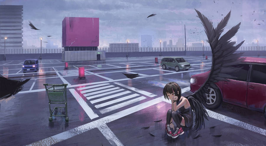 Angel Girl In A Parking Lot Wallpaper