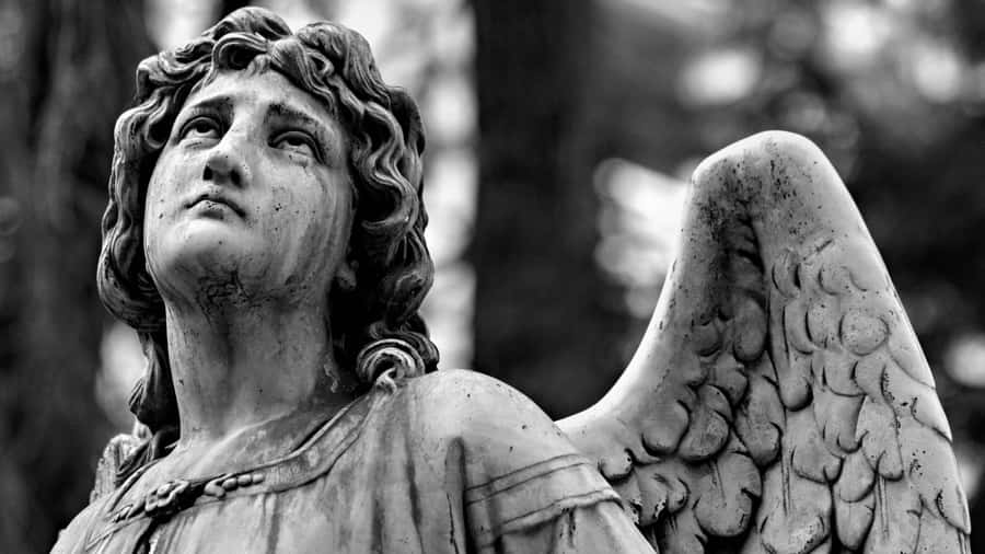 Angel Statue Blackand White Wallpaper