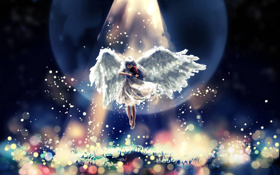 Angels In Heaven Violin Colorful Lights Wallpaper