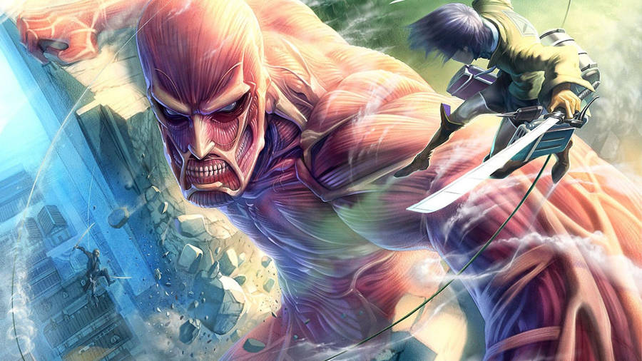 Angry Colossal Titan In Attack On Titan Wallpaper